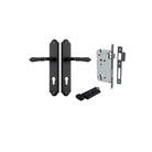 Door Lever Sarlat Shouldered Euro Matt Black CTC85mm H250xW48xP57mm Entrance Kit Mortice Lock Euro Matt Black CTC85mm Backset 60mm, Euro Cylinder Key Thumb 6 Pin Matt Black L70mm KA1 in Matt Black