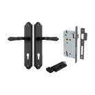 Door Lever Sarlat Shouldered Euro Matt Black CTC85mm H250xW48xP57mm Entrance Kit Mortice Lock Euro Matt Black CTC85mm Backset 60mm, Euro Cylinder Key Thumb 6 Pin Matt Black L70mm KA1 in Matt Black