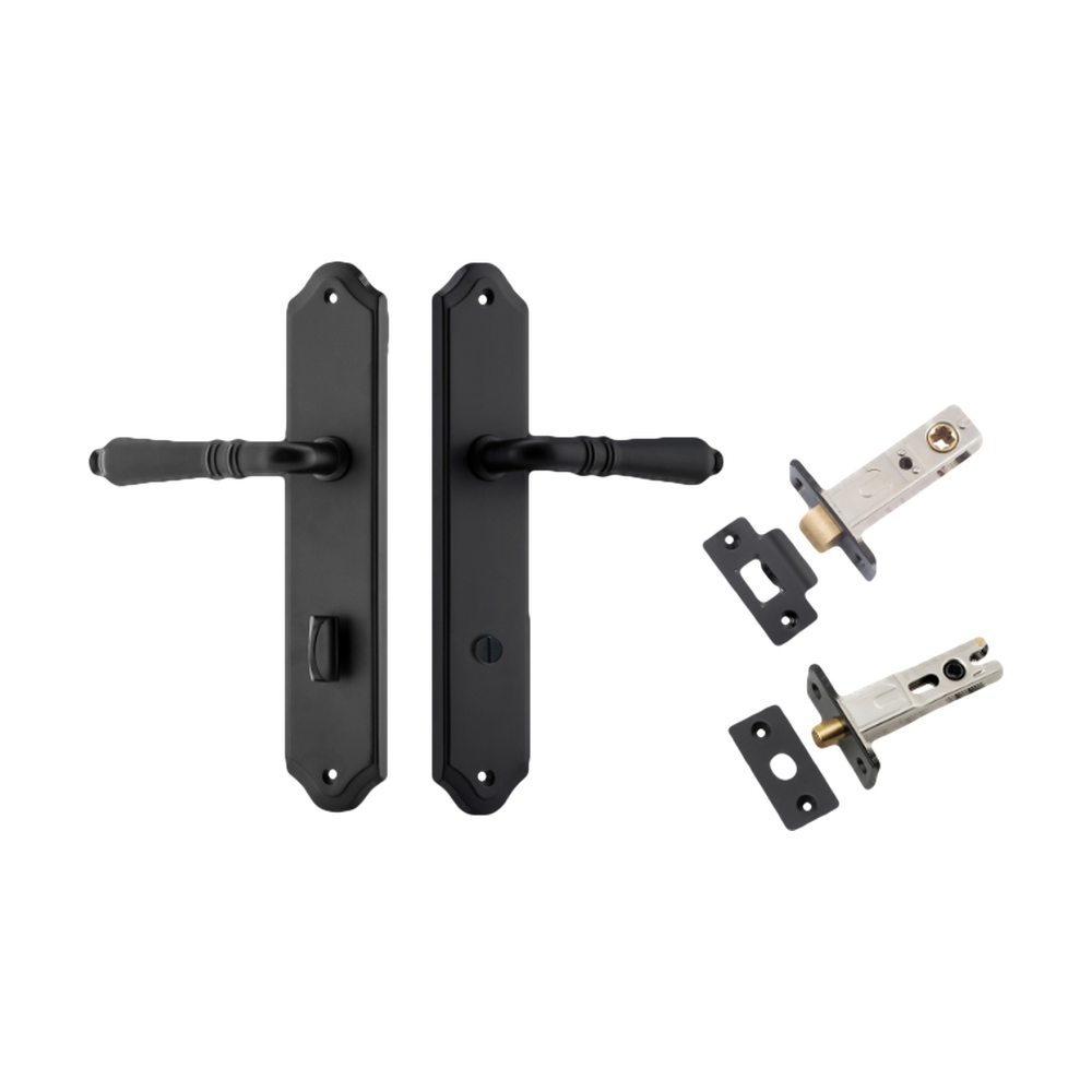Door Lever Sarlat Shouldered Privacy Matt Black CTC85mm H250xW48xP57mm Privacy Kit Tube Latch Split Cam 'T' Striker Matt Black Backset 60mm, Privacy Bolt Round Bolt Matt Black Backset 60mm in Matt Black