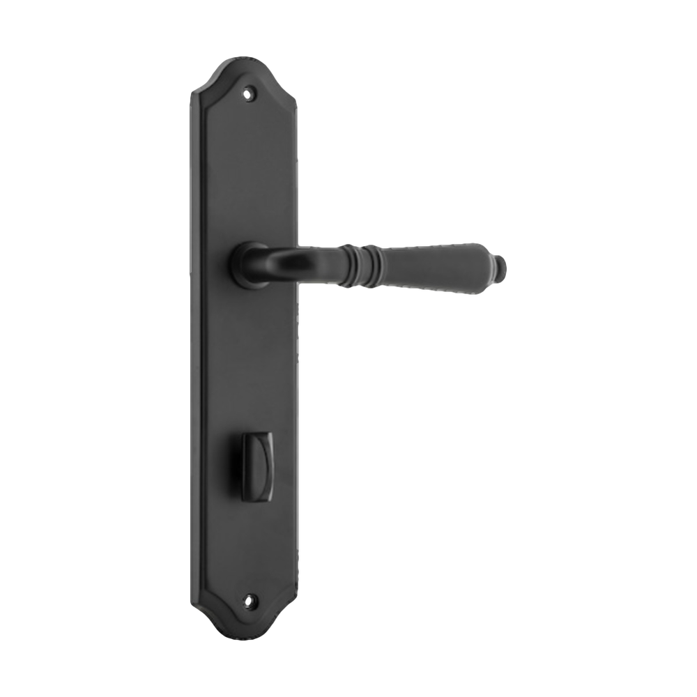 Door Lever Sarlat Shouldered Privacy Matt Black CTC85mm H250xW48xP57mm in Matt Black