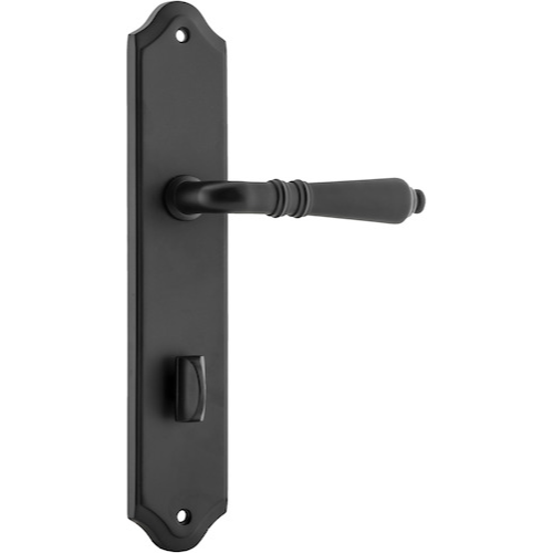 Door Lever Sarlat Shouldered Privacy Matt Black CTC85mm H250xW48xP57mm in Matt Black