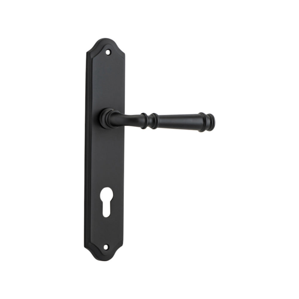 Door Lever Verona Shouldered Euro Matt Black CTC85mm H237xW50xP59mm in Matt Black