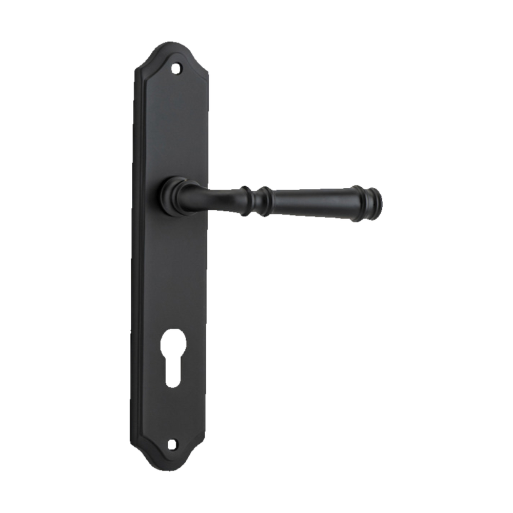 Door Lever Verona Shouldered Euro Matt Black CTC85mm H237xW50xP59mm in Matt Black
