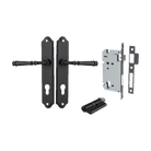 Door Lever Verona Shouldered Euro Matt Black CTC85mm H240xW50xP59mm Entrance Kit Mortice Lock Euro Matt Black CTC85mm Backset 60mm, Euro Cylinder Dual Function 5 Pin Matt Black L65mm KA1 in Matt Black