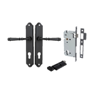 Door Lever Verona Shouldered Euro Matt Black CTC85mm H240xW50xP59mm Entrance Kit Mortice Lock Euro Matt Black CTC85mm Backset 60mm, Euro Cylinder Key Thumb 6 Pin Matt Black L70mm KA1 in Matt Black