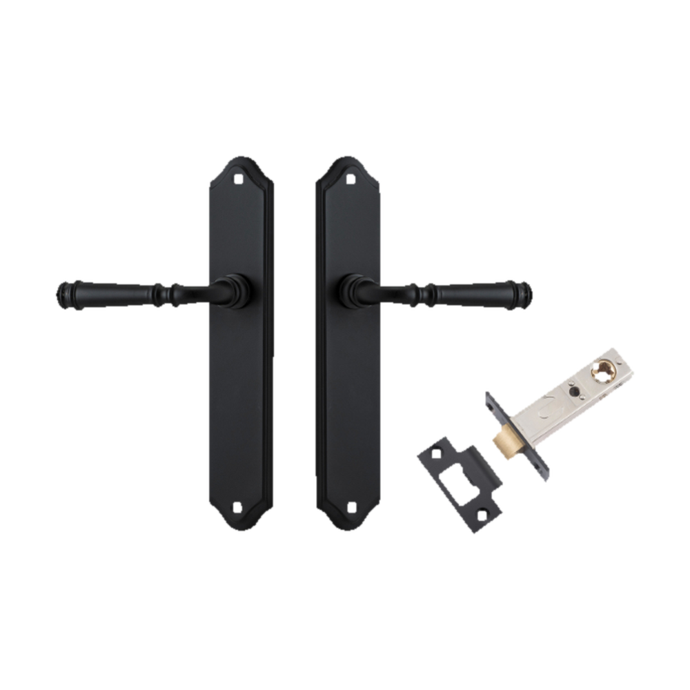 Door Lever Verona Shouldered Latch Matt Black H240xW50xP59mm Passage Kit Tube Latch Split Cam 'T' Striker Matt Black Backset 60mm in Matt Black