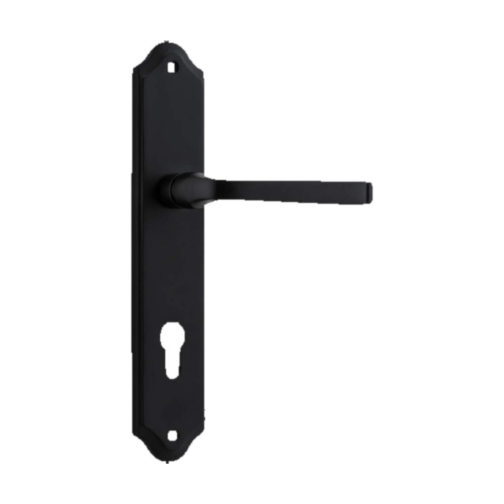 Door Lever Annecy Shouldered Euro Matt Black CTC85mm H237xW50xP65mm in Matt Black