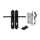 Door Lever Annecy Shouldered Euro Matt Black CTC85mm H240xW50xP65mm Entrance Kit Mortice Lock Euro Matt Black CTC85mm Backset 60mm, Euro Cylinder Dual Function 5 Pin Matt Black L65mm KA1 in Matt Black