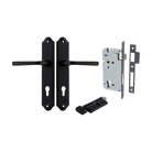 Door Lever Annecy Shouldered Euro Matt Black CTC85mm H240xW50xP65mm Entrance Kit Mortice Lock Euro Matt Black CTC85mm Backset 60mm, Euro Cylinder Key Thumb 6 Pin Matt Black L70mm KA1 in Matt Black