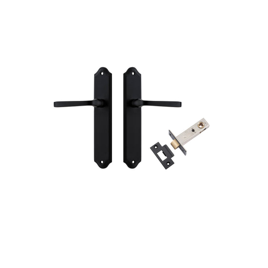 Door Lever Annecy Shouldered Latch Matt Black H240xW50xP65mm Passage Kit Tube Latch Split Cam 'T' Striker Matt Black Backset 60mm in Matt Black