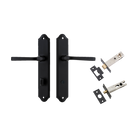 Door Lever Annecy Shouldered Privacy Matt Black CTC85mm H240xW50xP65mm Inbuilt Privacy Kit Tube Latch Split Cam 'T' Striker Matt Black Backset 60mm, Privacy Bolt Round Bolt Matt Black Backset 60mm in Matt Black