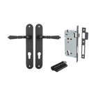 Door Lever Sarlat Oval Euro Matt Black CTC85mm H240xW40xP55mm Entrance Kit Mortice Lock Euro Matt Black CTC85mm Backset 60mm, Euro Cylinder Dual Function 5 Pin Matt Black L65mm KA1 in Matt Black