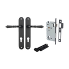 Door Lever Sarlat Oval Euro Matt Black CTC85mm H240xW40xP55mm Entrance Kit Mortice Lock Euro Matt Black CTC85mm Backset 60mm, Euro Cylinder Key Thumb 6 Pin Matt Black L70mm KA1 in Matt Black