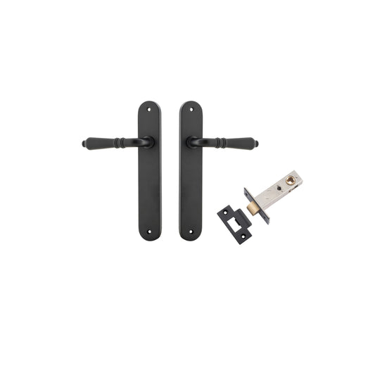 Door Lever Sarlat Oval Latch Matt Black H240xW40xP55mm Passage Kit Tube Latch Split Cam 'T' Striker Matt Black Backset 60mm in Matt Black