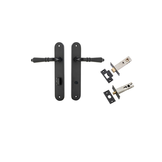 Door Lever Sarlat Oval Privacy Matt Black CTC85mm H240xW40xP55mm Privacy Kit Tube Latch Split Cam 'T' Striker Matt Black Backset 60mm, Privacy Bolt Round Bolt Matt Black Backset 60mm in Matt Black