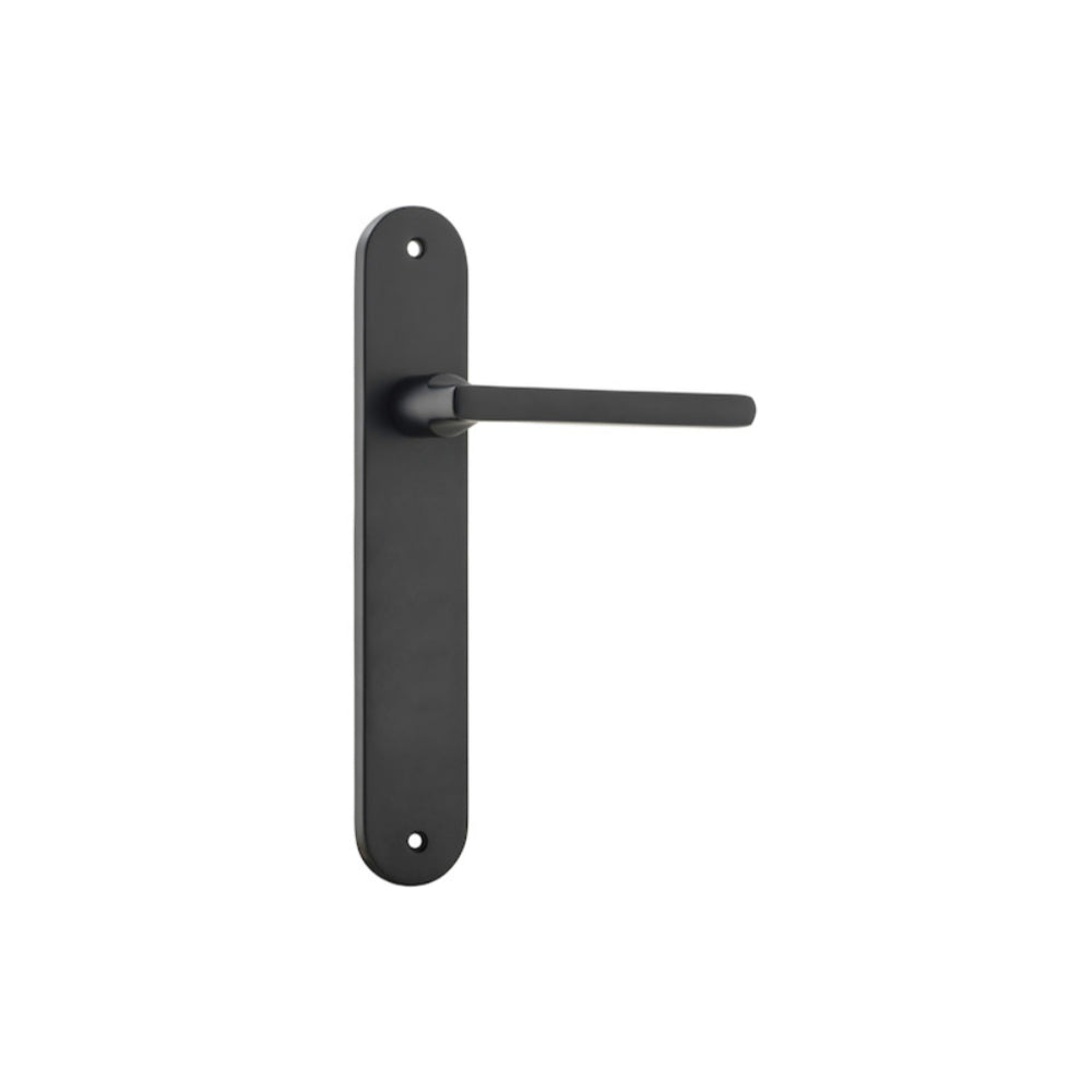 Pair of Iver Baltimore lever door handles on oval backplates, featuring sleek lever design and polished finish.