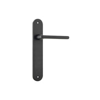 Pair of Iver Baltimore lever door handles on oval backplates, featuring sleek lever design and polished finish.