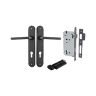 Door Lever Baltimore Oval Euro Matt Black CTC85mm H240xW40xP55mm Entrance Kit Mortice Lock Euro Matt Black CTC85mm Backset 60mm, Euro Cylinder Key Thumb 6 Pin Matt Black L70mm KA1 in Matt Black