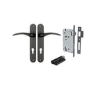 Door Lever Oxford Oval Euro Matt Black CTC85mm H240xW40xP60mm Entrance Kit Mortice Lock Euro Matt Black CTC85mm Backset 60mm, Euro Cylinder Dual Function 5 Pin Matt Black L65mm KA1 in Matt Black