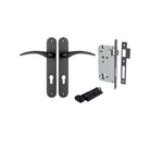 Door Lever Oxford Oval Euro Matt Black CTC85mm H240xW40xP60mm Entrance Kit Mortice Lock Euro Matt Black CTC85mm Backset 60mm, Euro Cylinder Key Thumb 6 Pin Matt Black L70mm KA1 in Matt Black