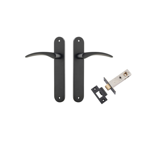 Door Lever Oxford Oval Latch Matt Black H240xW40xP60mm Passage Kit Tube Latch Split Cam 'T' Striker Matt Black Backset 60mm in Matt Black