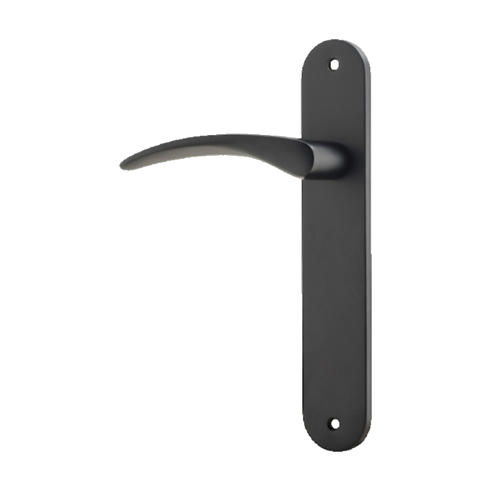 Door Lever Oxford Oval Latch Left Hand Fixed Matt Black L125xP60mm BPH240xW40mm in Matt Black