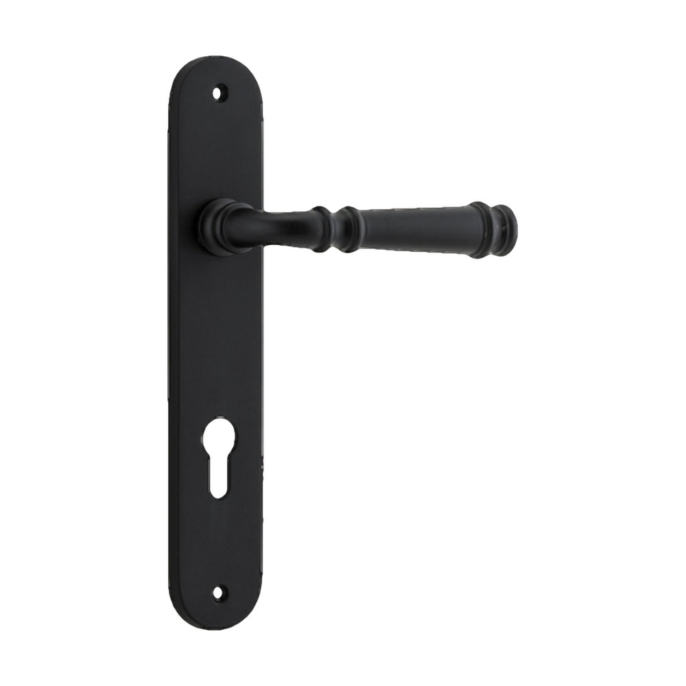 Door Lever Verona Oval Euro Matt Black CTC85mm H237xW50xP59mm in Matt Black