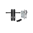 Door Lever Verona Oval Euro Matt Black CTC85mm H240xW40xP59mm Entrance Kit Mortice Lock Euro Matt Black CTC85mm Backset 60mm, Euro Cylinder Key Thumb 6 Pin Matt Black L70mm KA1 in Matt Black