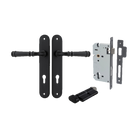 Door Lever Verona Oval Euro Matt Black CTC85mm H240xW40xP59mm Entrance Kit Mortice Lock Euro Matt Black CTC85mm Backset 60mm, Euro Cylinder Key Thumb 6 Pin Matt Black L70mm KA1 in Matt Black