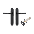 Door Lever Verona Oval Latch Matt Black H240xW40xP59mm Passage Kit Tube Latch Split Cam 'T' Striker Matt Black Backset 60mm in Matt Black