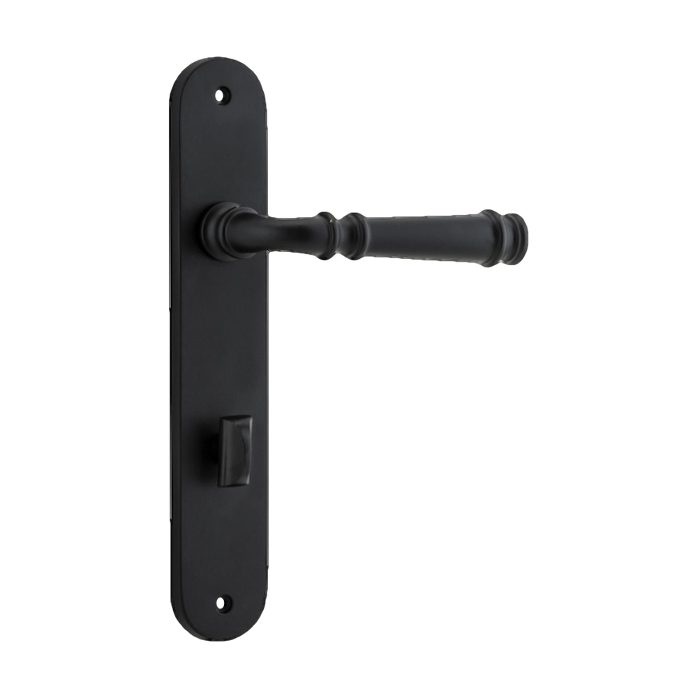 Door Lever Verona Oval Privacy Matt Black CTC85mm H237xW50xP59mm in Matt Black