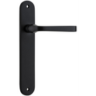 Pair of Iver Annecy lever door handles on oval backplates, showcasing elegant metal finish and modern design.