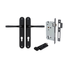 Door Lever Annecy Oval Euro Matt Black CTC85mm H240xW40xP62mm Entrance Kit Mortice Lock Euro Matt Black CTC85mm Backset 60mm, Euro Cylinder Key Thumb 6 Pin Matt Black L70mm KA1 in Matt Black