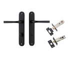 Pair of Iver Annecy lever door handles on oval backplates, featuring a sleek, modern design in a polished finish.