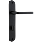 Pair of Iver Annecy lever door handles with oval backplates, sleek brass finish, and modern design for interior doors.