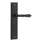 Pair of Iver Sarlat lever handles on stepped backplates, showcasing polished brass finish and classic door hardware design.