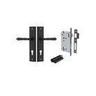Pair of Iver Sarlat lever handles on stepped backplates, shown in a natural metal finish, designed for door hardware.