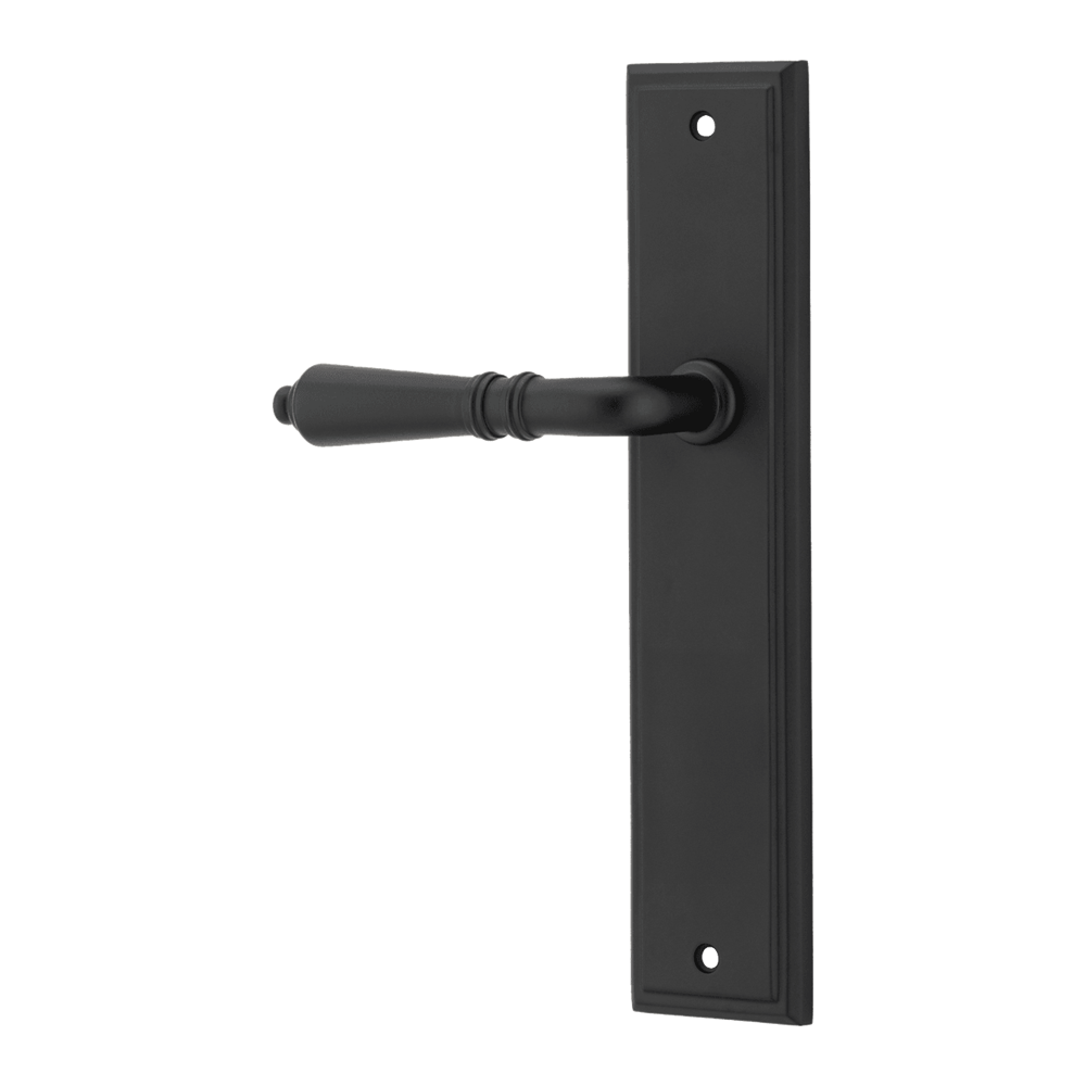 Door Lever Sarlat Stepped Latch Left Hand Fixed Matt Black L111xP56mm BPH237xW50mm in Matt Black