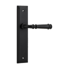 Pair of Iver Verona lever handles on stepped backplates, architectural hardware with modern, sleek design for doors.