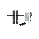Door Lever Verona Stepped Euro Matt Black CTC85mm H240xW50xP59mm Entrance Kit Mortice Lock Euro Matt Black CTC85mm Backset 60mm, Euro Cylinder Key Thumb 6 Pin Matt Black L70mm KA1 in Matt Black