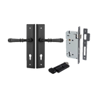 Pair of Iver Verona lever handles on stepped backplate, showcasing sleek architectural hardware design in a natural finish.