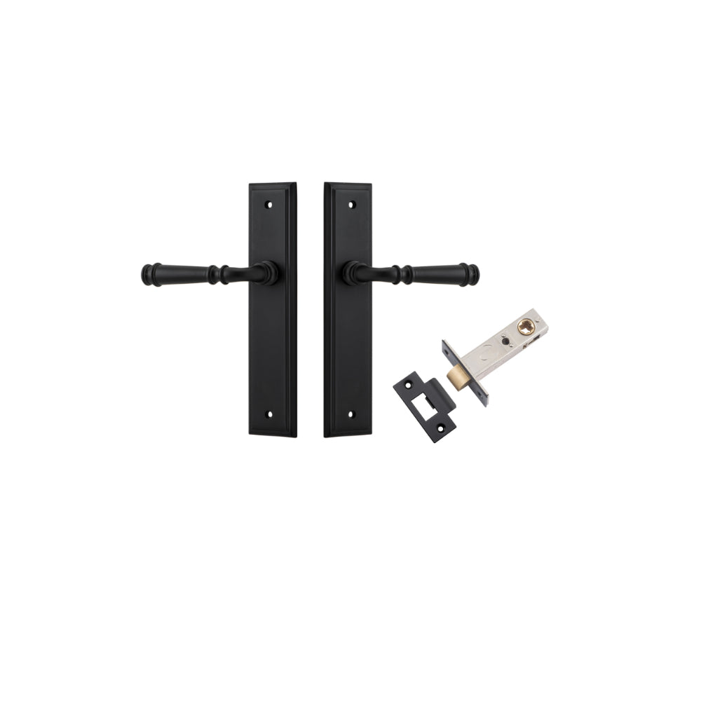 Door Lever Verona Stepped Latch Matt Black H240xW50xP59mm Passage Kit Tube Latch Split Cam 'T' Striker Matt Black Backset 60mm in Matt Black