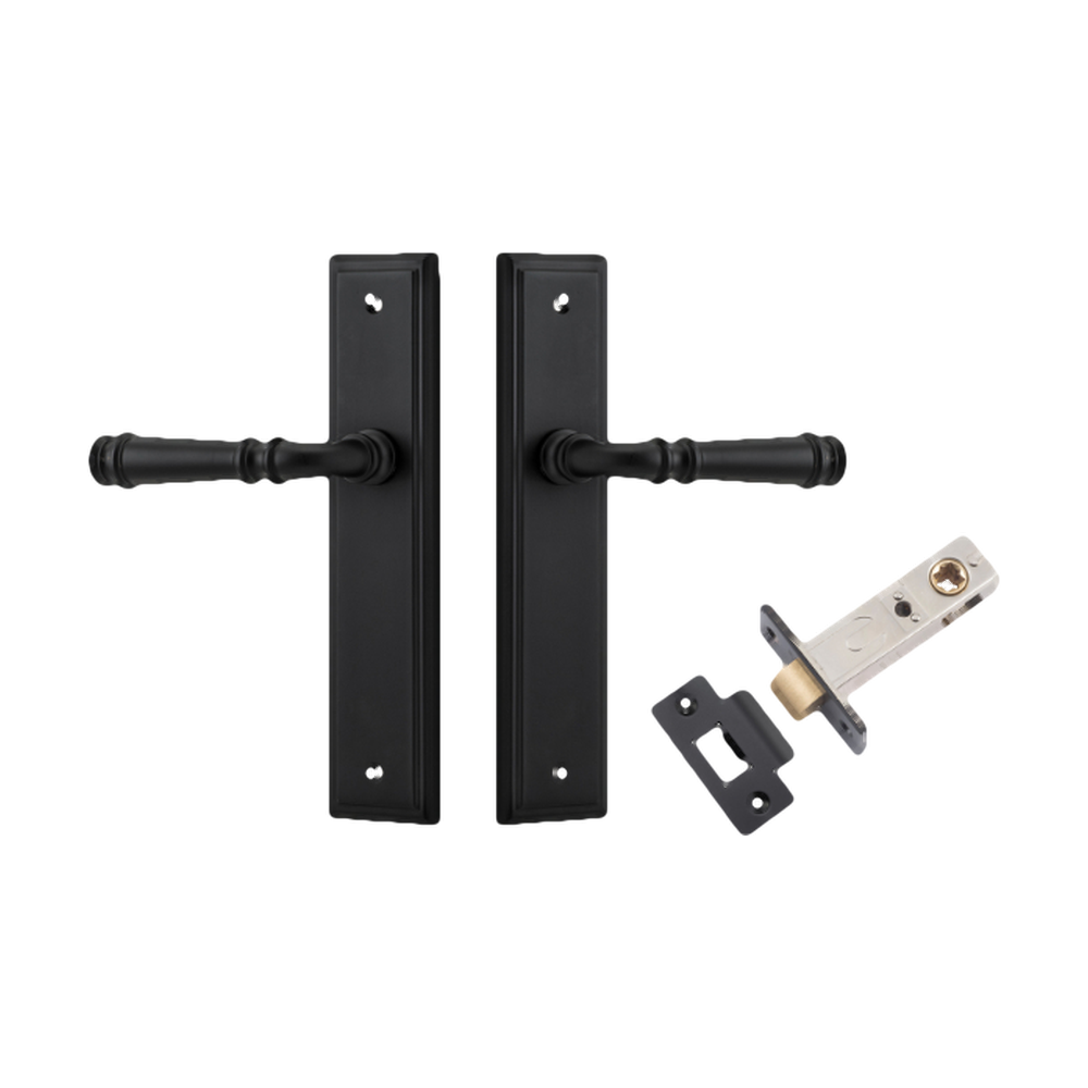 Door Lever Verona Stepped Latch Matt Black H240xW50xP59mm Passage Kit Tube Latch Split Cam 'T' Striker Matt Black Backset 60mm in Matt Black