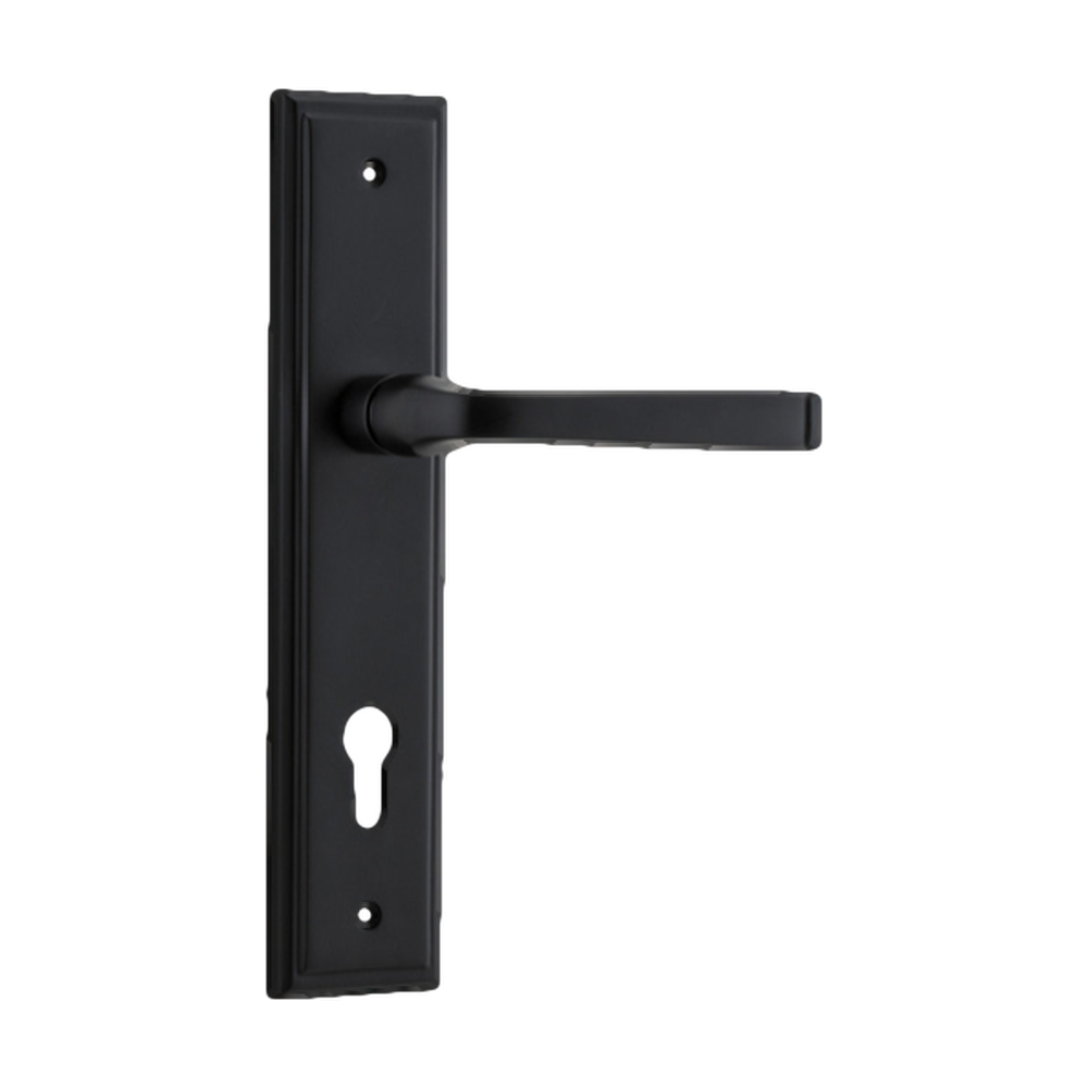 Door Lever Annecy Stepped Euro Matt Black CTC85mm H237xW50xP65mm in Matt Black