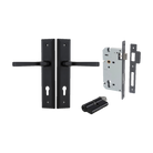 Door Lever Annecy Stepped Euro Matt Black CTC85mm H240xW50xP65mm Entrance Kit Mortice Lock Euro Matt Black CTC85mm Backset 60mm, Euro Cylinder Dual Function 5 Pin Matt Black L65mm KA1 in Matt Black