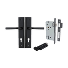 Door Lever Annecy Stepped Euro Matt Black CTC85mm H240xW50xP65mm Entrance Kit Mortice Lock Euro Matt Black CTC85mm Backset 60mm, Euro Cylinder Key Thumb 6 Pin Matt Black L70mm KA1 in Matt Black
