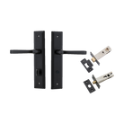 Door Lever Annecy Stepped Privacy Matt Black CTC85mm H240xW50xP65mm Inbuilt Privacy Kit Tube Latch Split Cam 'T' Striker Matt Black Backset 60mm, Privacy Bolt Round Bolt Matt Black Backset 60mm in Matt Black