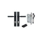 Door Lever Berlin Rectangular Euro Pair Matt Black CTC85mm L120xP57mm BPH240xW38mm, Mortice Lock Euro Matt Black CTC85mm Backset 60mm, Euro Cylinder Dual Function 5 Pin Matt Black 65mm KA4 in Matt Black