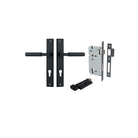 Door Lever Berlin Rectangular Euro Pair Matt Black CTC85mm L120xP57mm BPH240xW38mm, Mortice Lock Euro Matt Black CTC85mm Backset 60mm, Euro Cylinder Key Thumb 5 Pin Matt Black 65mm KA4 in Matt Black