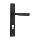 Pair of Iver Brunswick lever door handles on rectangular backplates, showcasing polished metal finish and modern design.
